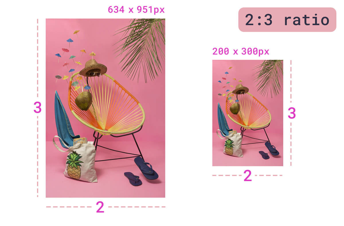 Due immagini con le stesse proporzioni. Uno è 634 x 951 px, mentre l&#39;altro è 200 x 300 px. Entrambi hanno proporzioni 2:3.