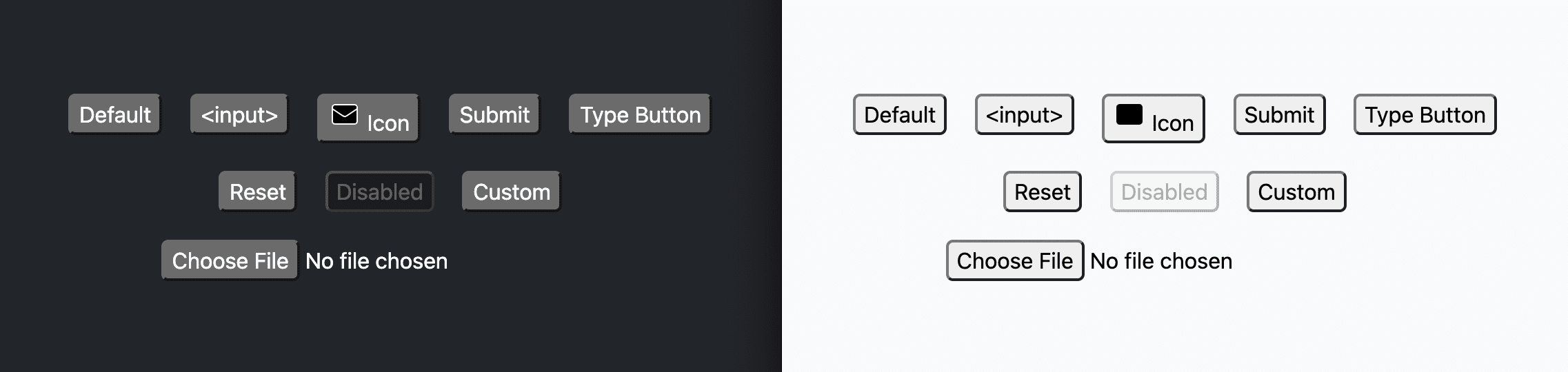 Screenshot showing buttons after the preceding styles have been applied.