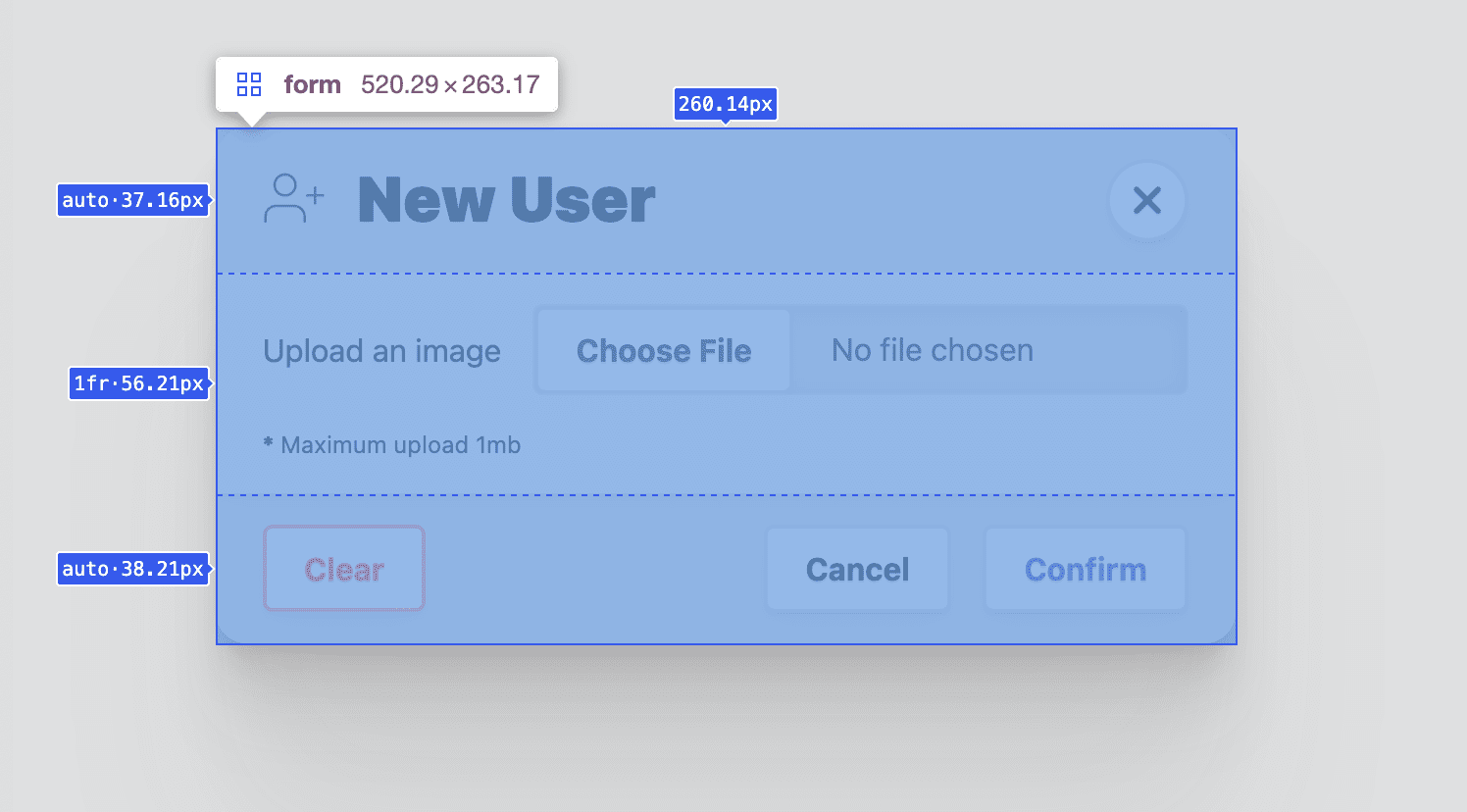 Screenshot der DevTools, in denen die Informationen zum Rasterlayout über den Zeilen eingeblendet sind