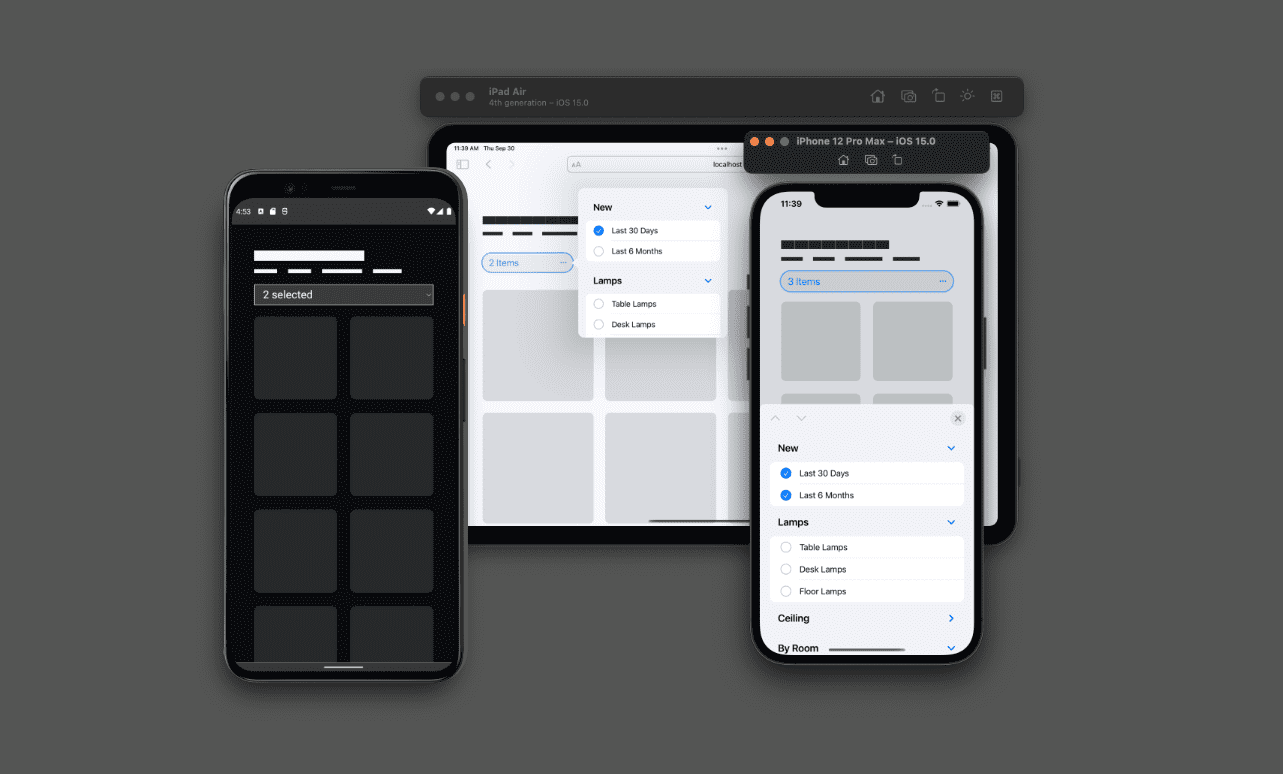 Android, iPhone ve iPad&#39;de Chrome&#39;daki çoklu seçim öğesinin ekran görüntüsü önizlemesi. iPad ve iPhone&#39;da çoklu seçim açıktır ve her cihazda ekran boyutuna göre optimize edilmiş benzersiz bir deneyim sunulur.