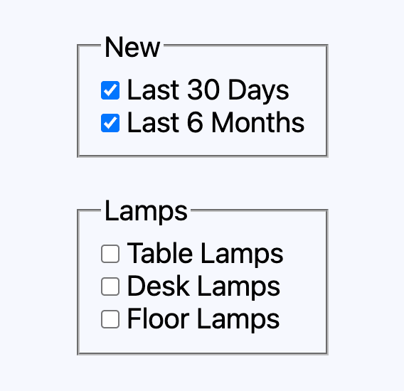 Captura de tela dos estilos padrão de um fieldset e uma legenda.