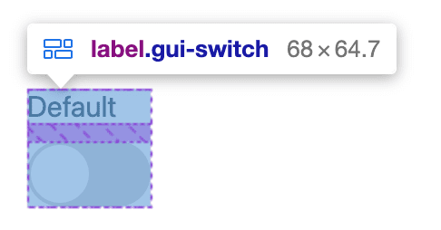 DevTools de Flexbox superpone una etiqueta y un interruptor verticales.