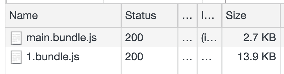 Panel jaringan menampilkan paket JavaScript 2,7 KB, diikuti dengan paket JavaScript 13,9 KB.