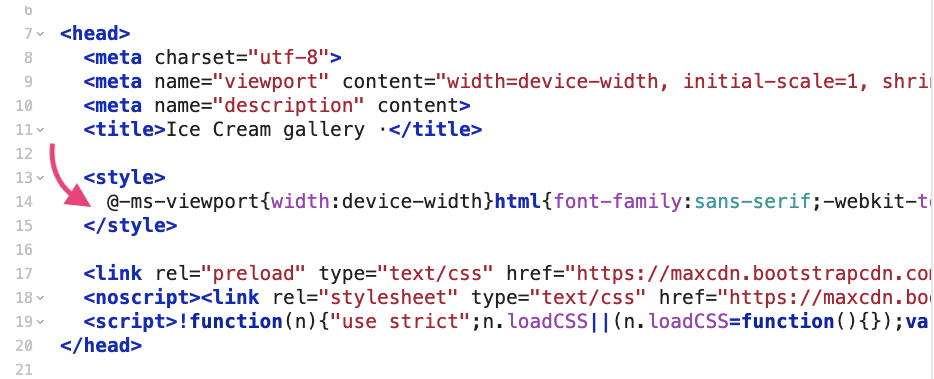 index.html con CSS crítico intercalado