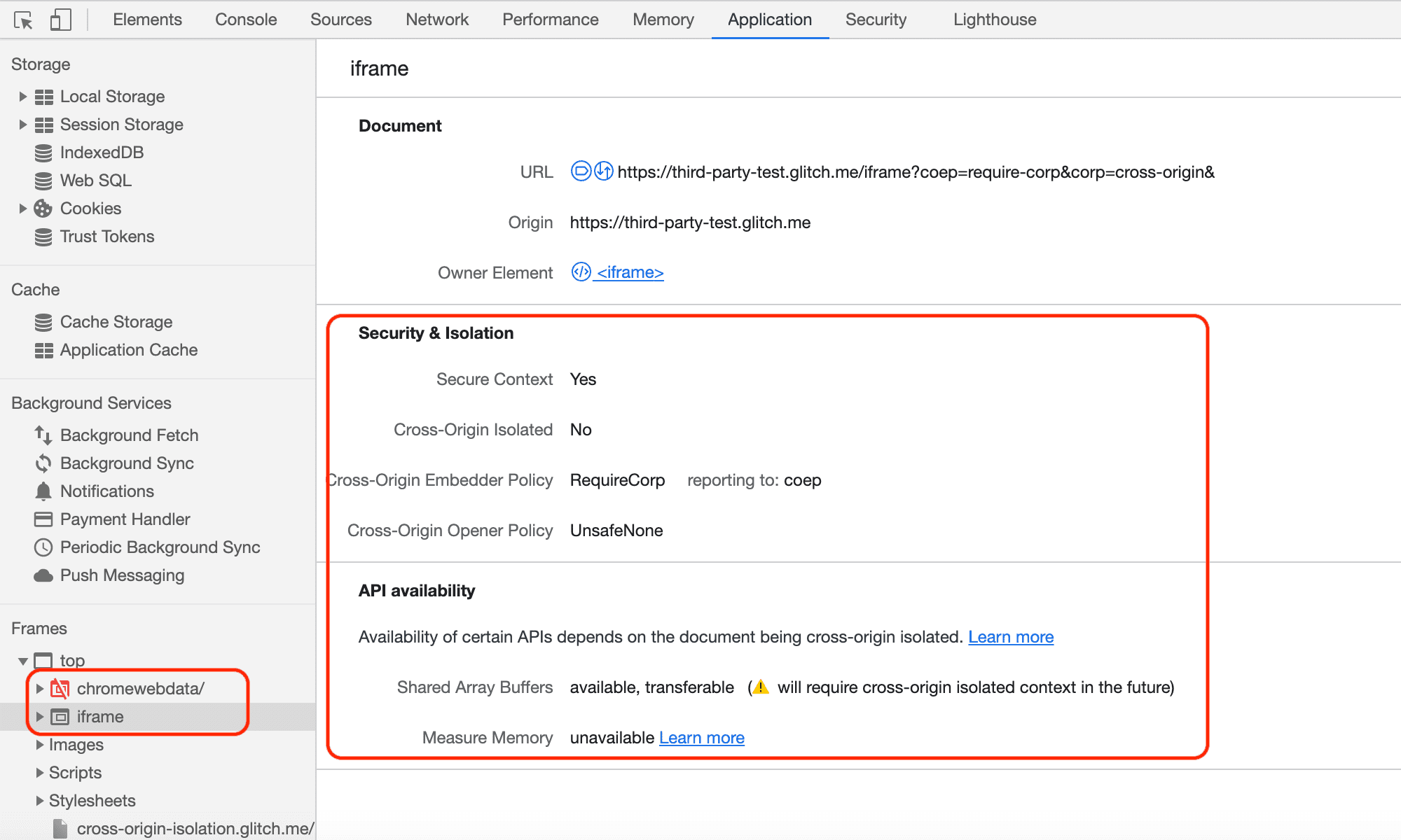 Chrome Geliştirici Araçları iframe denetleyicisi