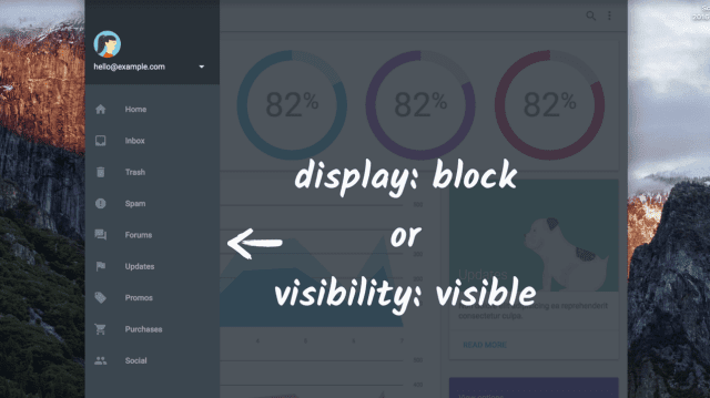 display block に設定されたスライドイン パネル。