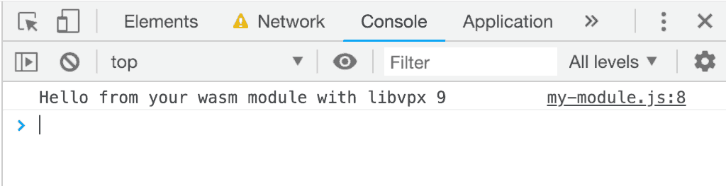 emscripten を介して出力された libvpx の ABI バージョンを示す DevTools。