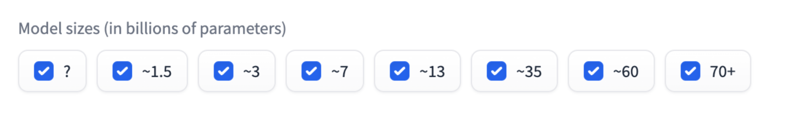Screenshot der Kästchen für die Modellgröße in Hugging Face