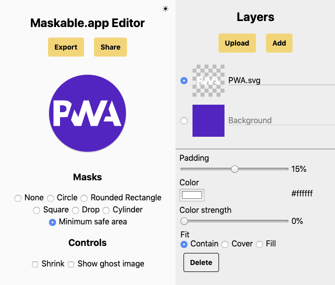 צילום מסך של Maskable.app Editor