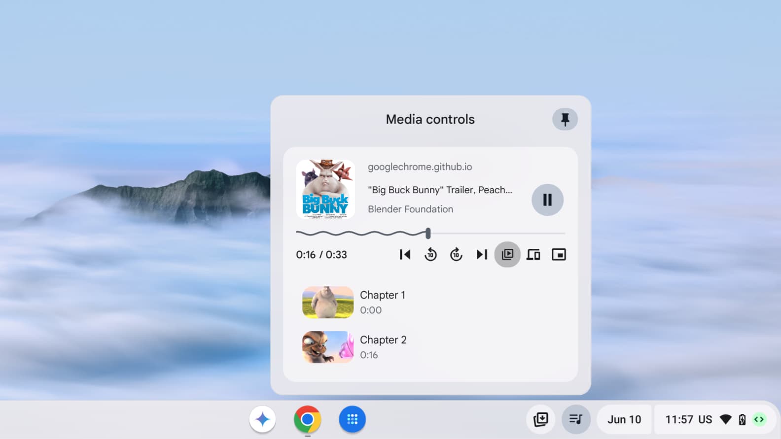 Informations sur le chapitre affichées dans une notification multimédia ChromeOS