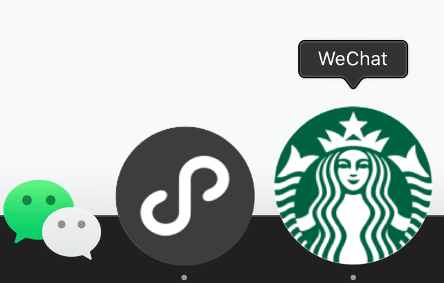 macOS の Dock にある Starbucks ミニアプリのアイコンと WeChat のタイトル。