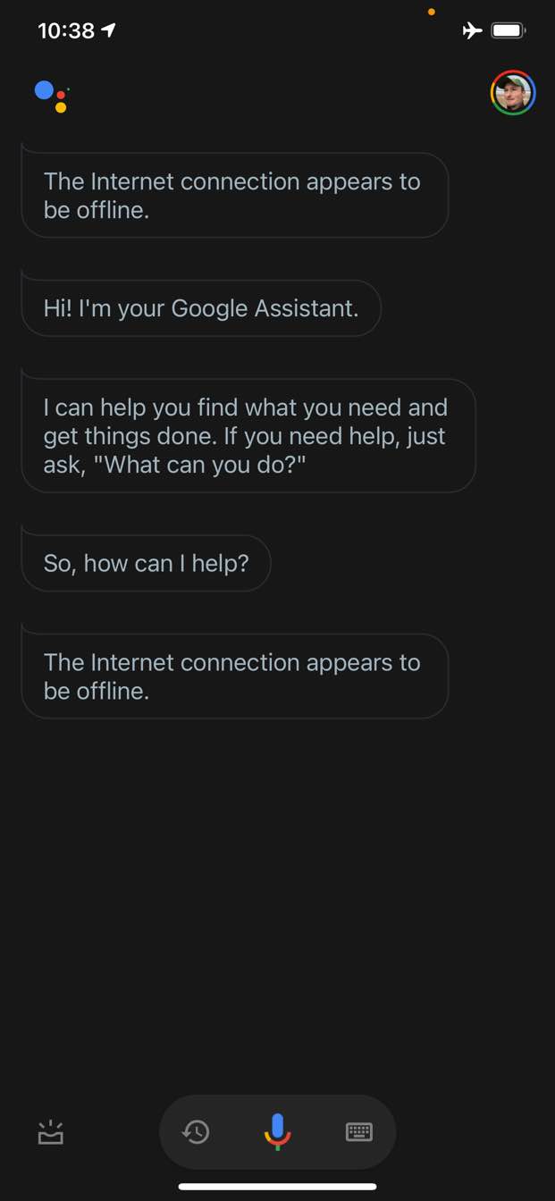 Google Assistant mobile app while offline.
