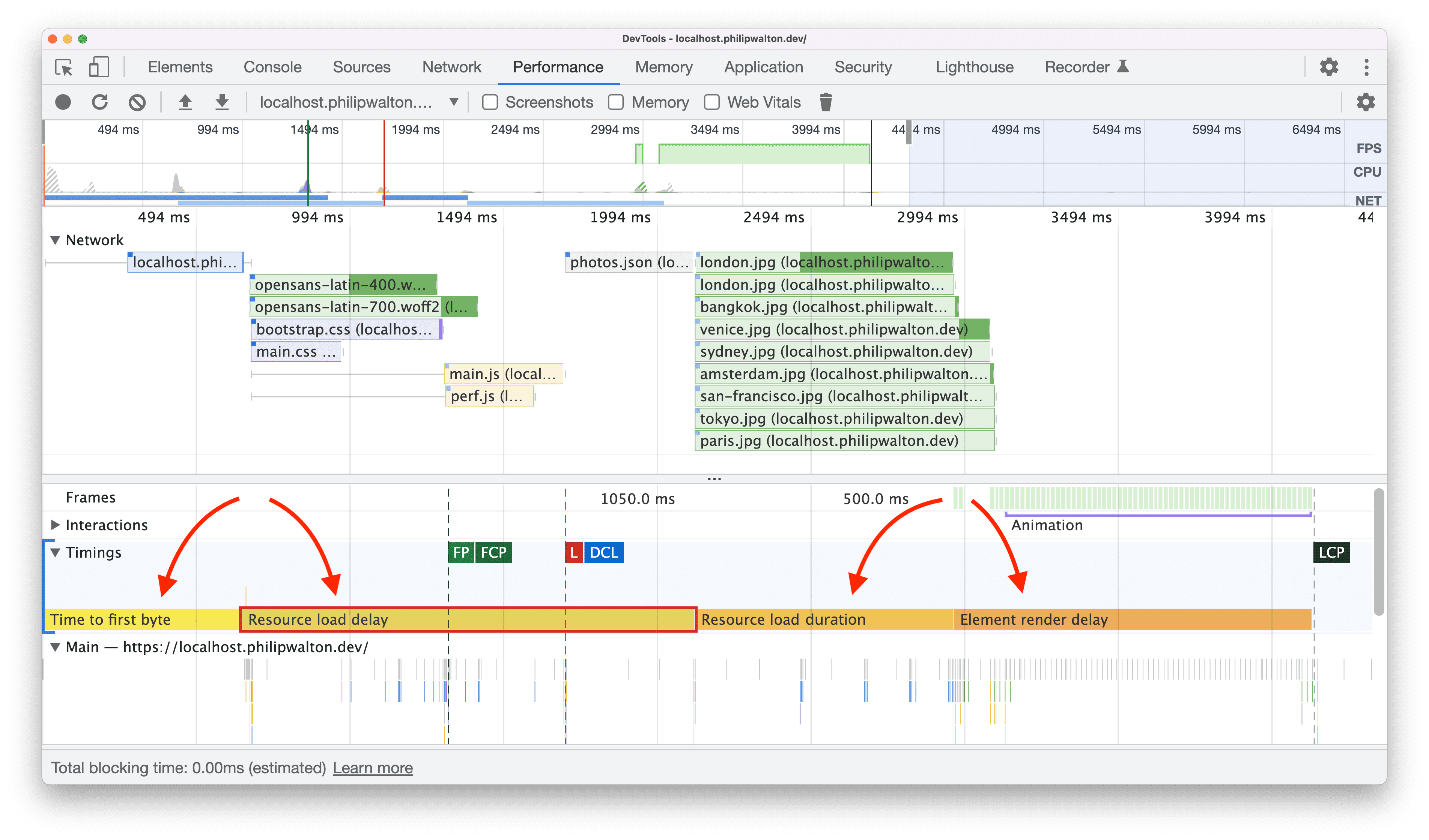 LCP উপশ্রেণীর ব্যবহারকারীর সময় পরিমাপ Chrome DevTools-এ ভিজ্যুয়ালাইজ করা হয়েছে