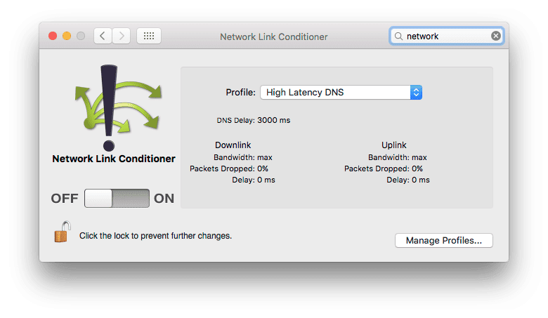 Einstellungen für den Mac-Netzwerk-Link-Conditioner