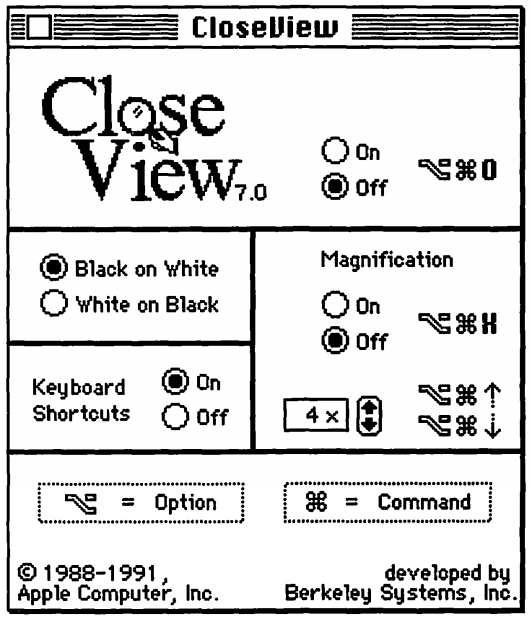 ميزة CloseView في نظام التشغيل Mac OS 7 باستخدام 