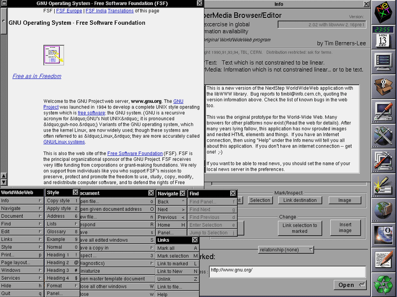 WorldWideWeb 瀏覽器中的黑底白字網頁