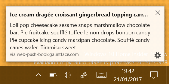 Notifica con titolo e testo lungo in Firefox su Windows.