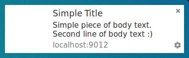 Notificación con título y texto del cuerpo en Chrome para Linux.