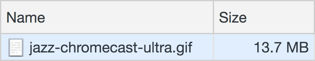 Riquadro della rete di DevTools che mostra una GIF di 13,7 MB.