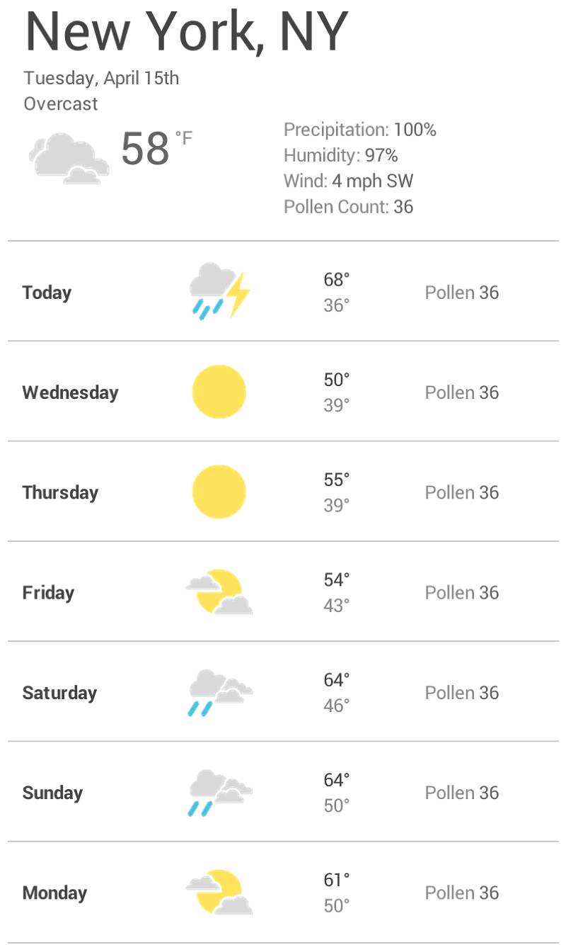 Captura de tela de
    um app de clima com a largura de um dispositivo móvel