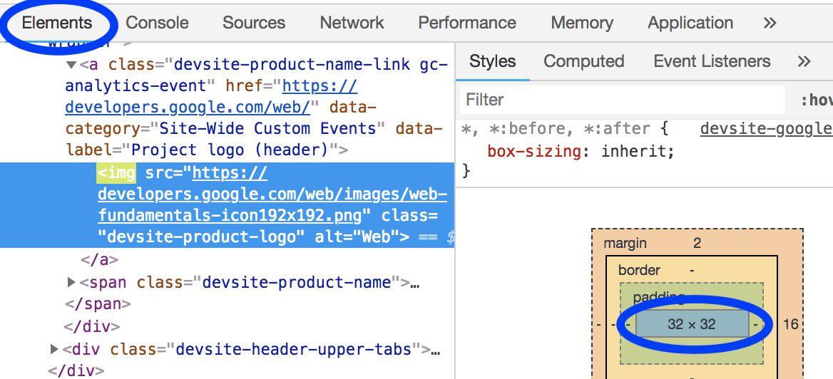 Painel do elemento do DevTools