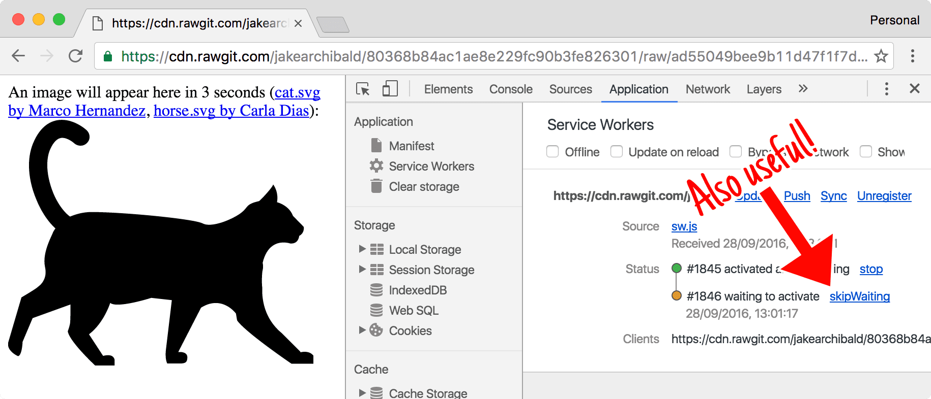 DevTools の [skipWaiting]