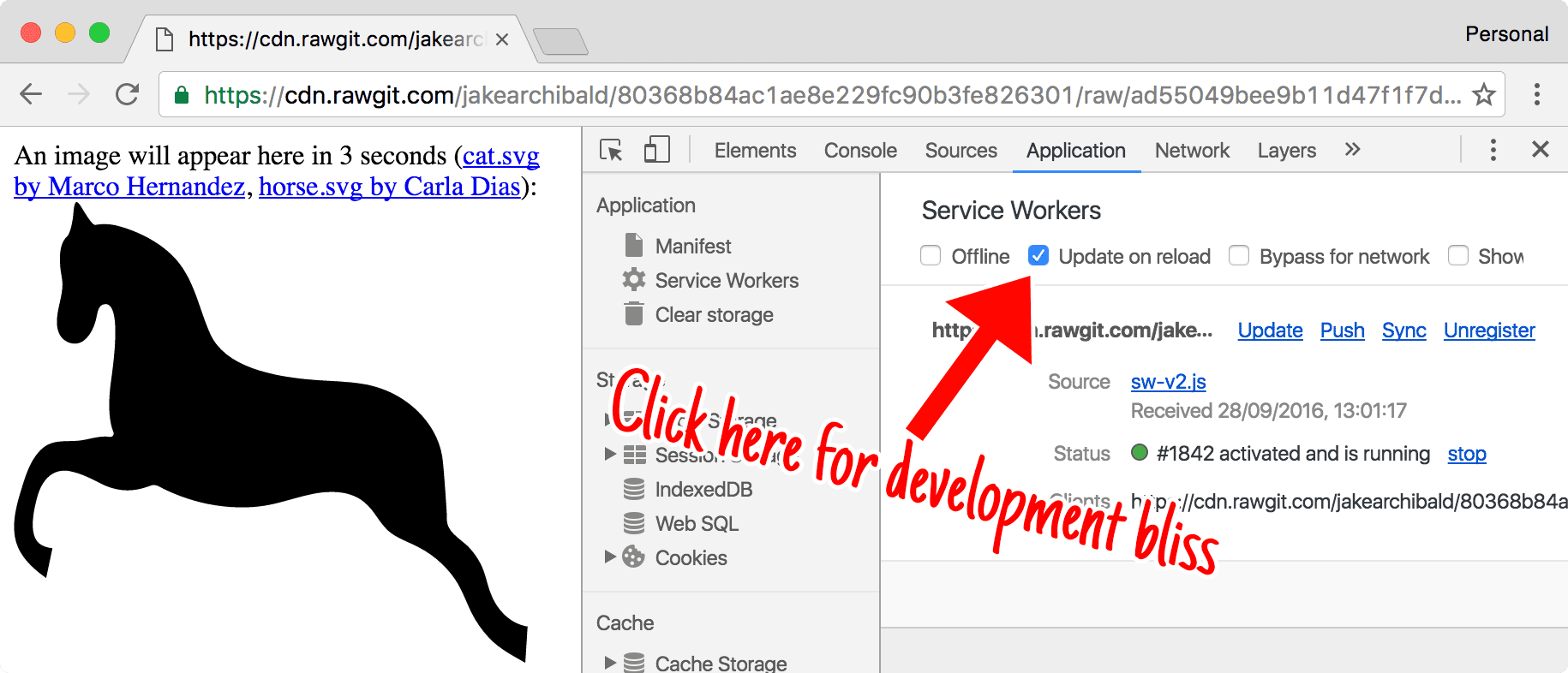 DevTools の [Update on reload]