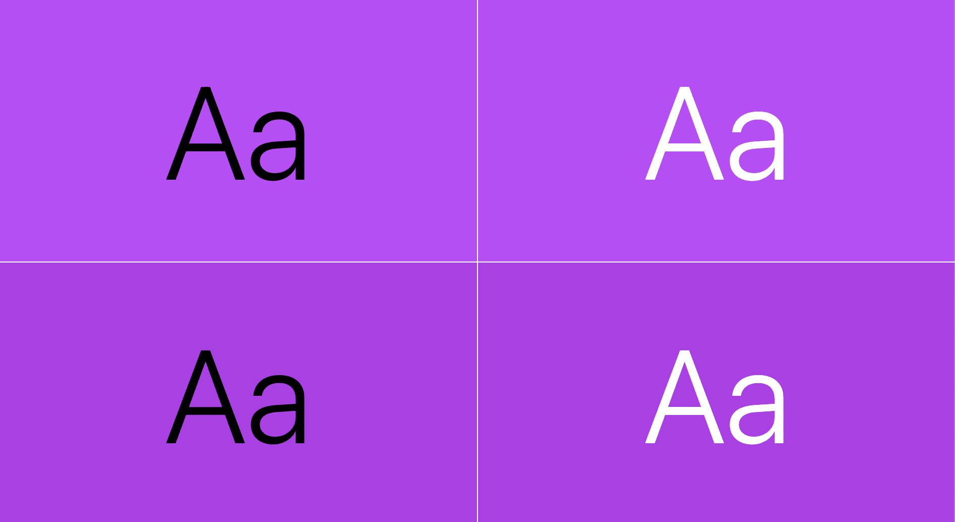 テキストは紫色の上に表示されます。1 つのペアは紫色の上に黒いテキスト、もう 1 つのペアは紫色の上に白いテキストです。