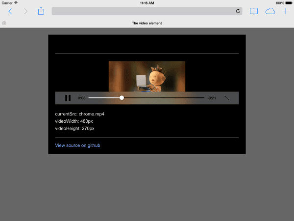 لقطة شاشة لفيديو يتم تشغيله في Safari على جهاز iPad، بالوضع الأفقي