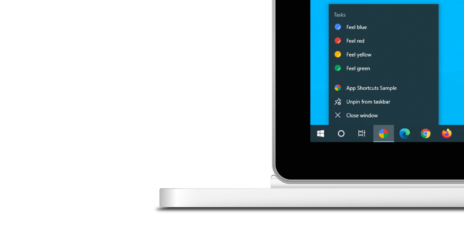 Windows 上開啟的應用程式捷徑選單。