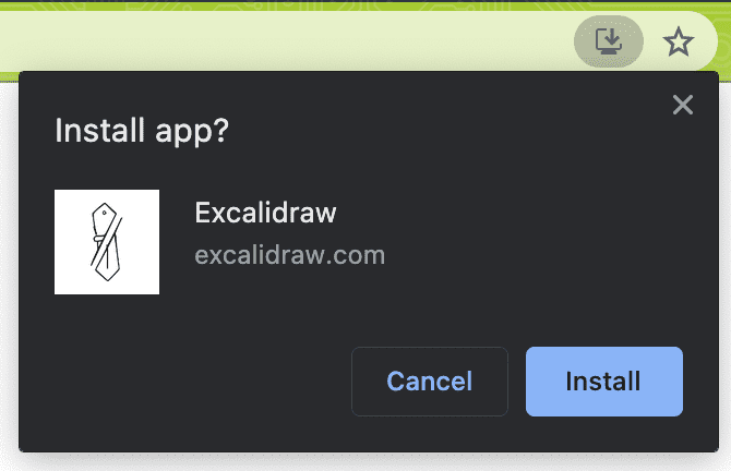 تطلب أداة Excalidraw من المستخدم تثبيت التطبيق في Chrome على نظام التشغيل macOS.