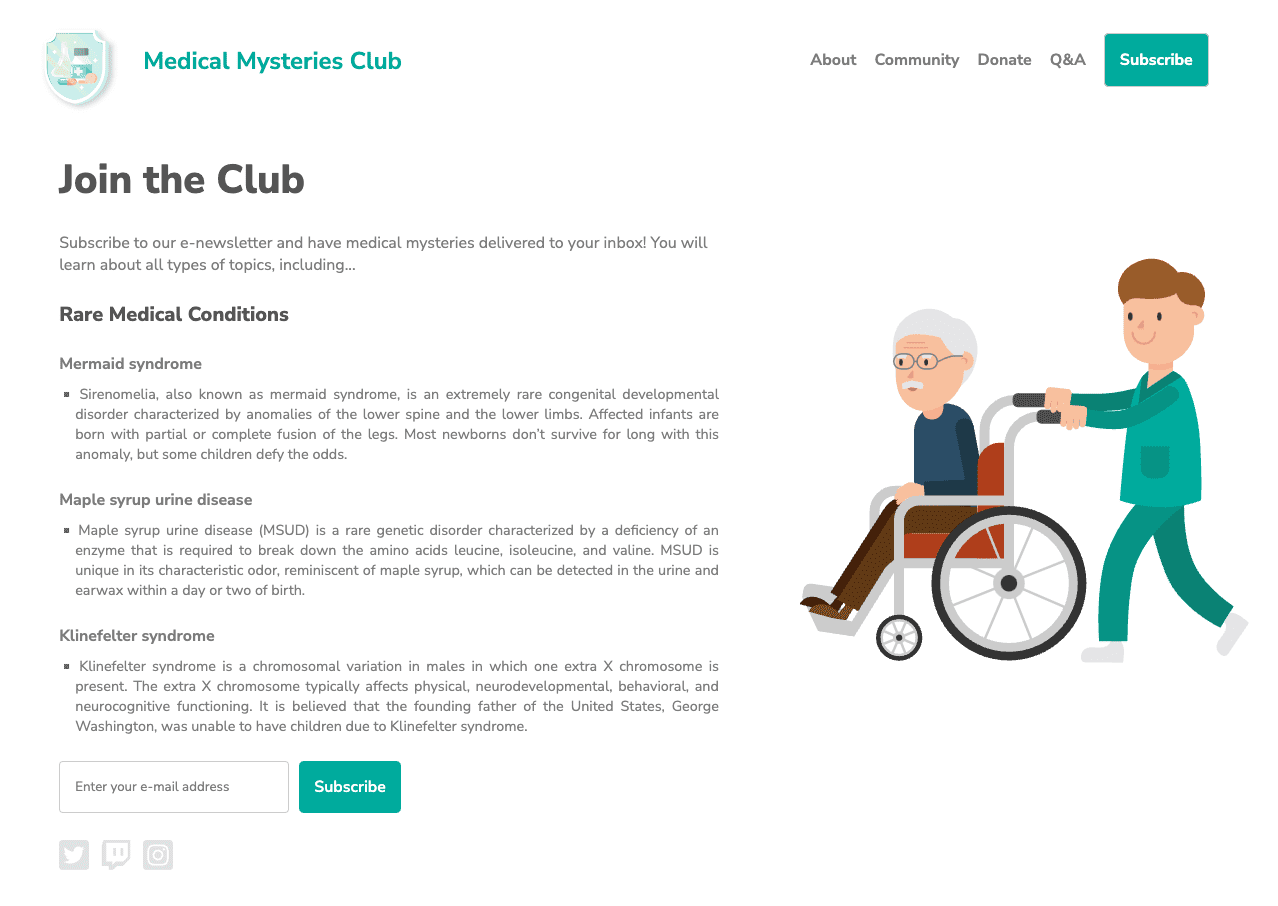 Medical Mystery Club のウェブサイト。