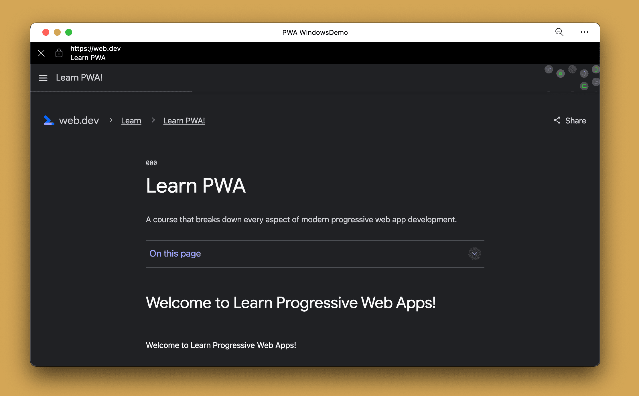 متصفّح داخل التطبيق على تطبيق متوافق مع الأجهزة الجوّالة (PWA) على الكمبيوتر المكتبي عند تصفّح عنوان URL خارج النطاق